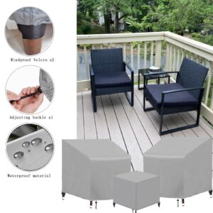 3 Piece Outdoor Veranda Patio Garden Furniture Cover Set with 420D Waterproof Fabric, Patio Furniture Covers Set with Windproof Buckle Strap Fit for Outdoor Wicker Rattan Chair Sets, Grey