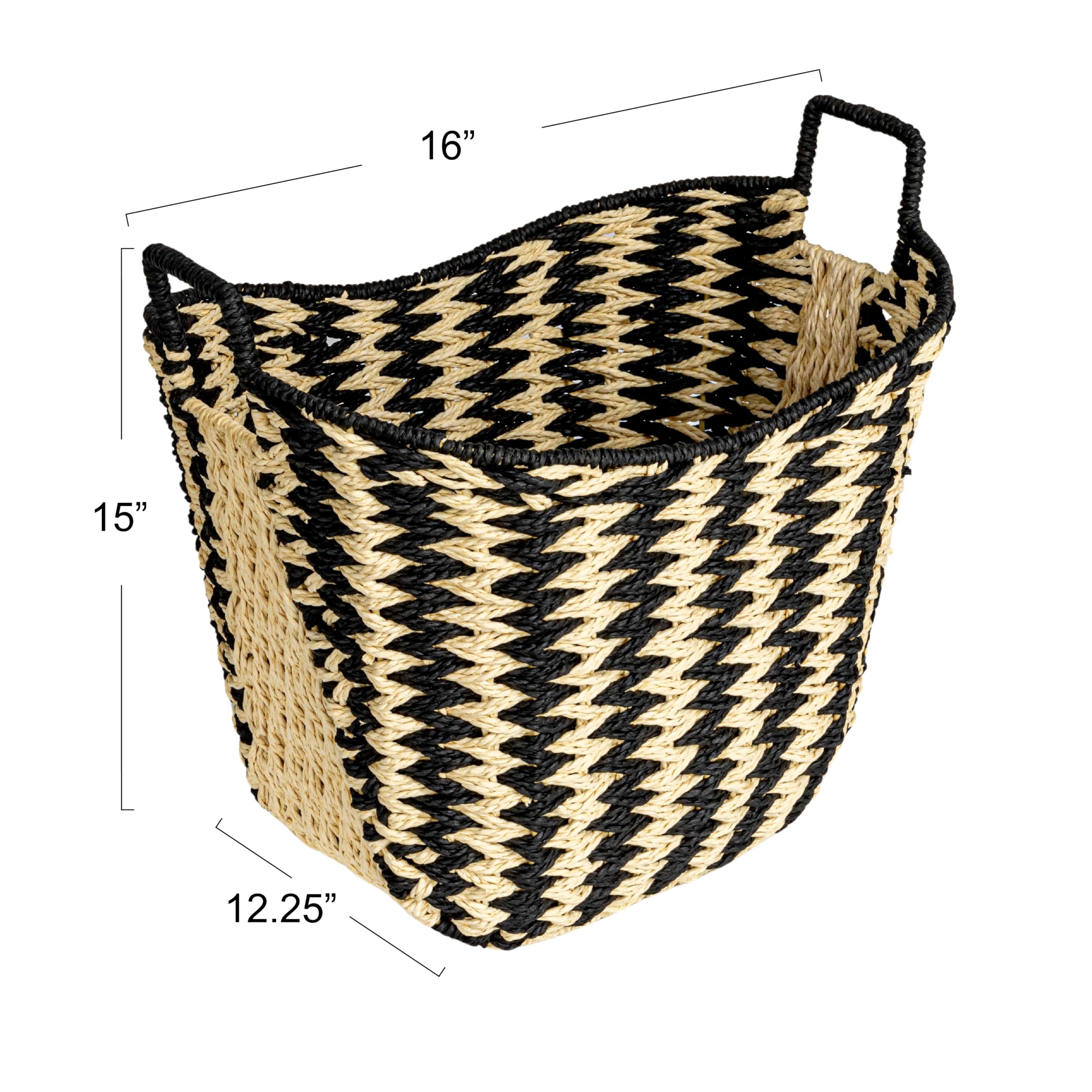 Household Essentials Zigzag Woven Paper Rope Basket, Black and Natural