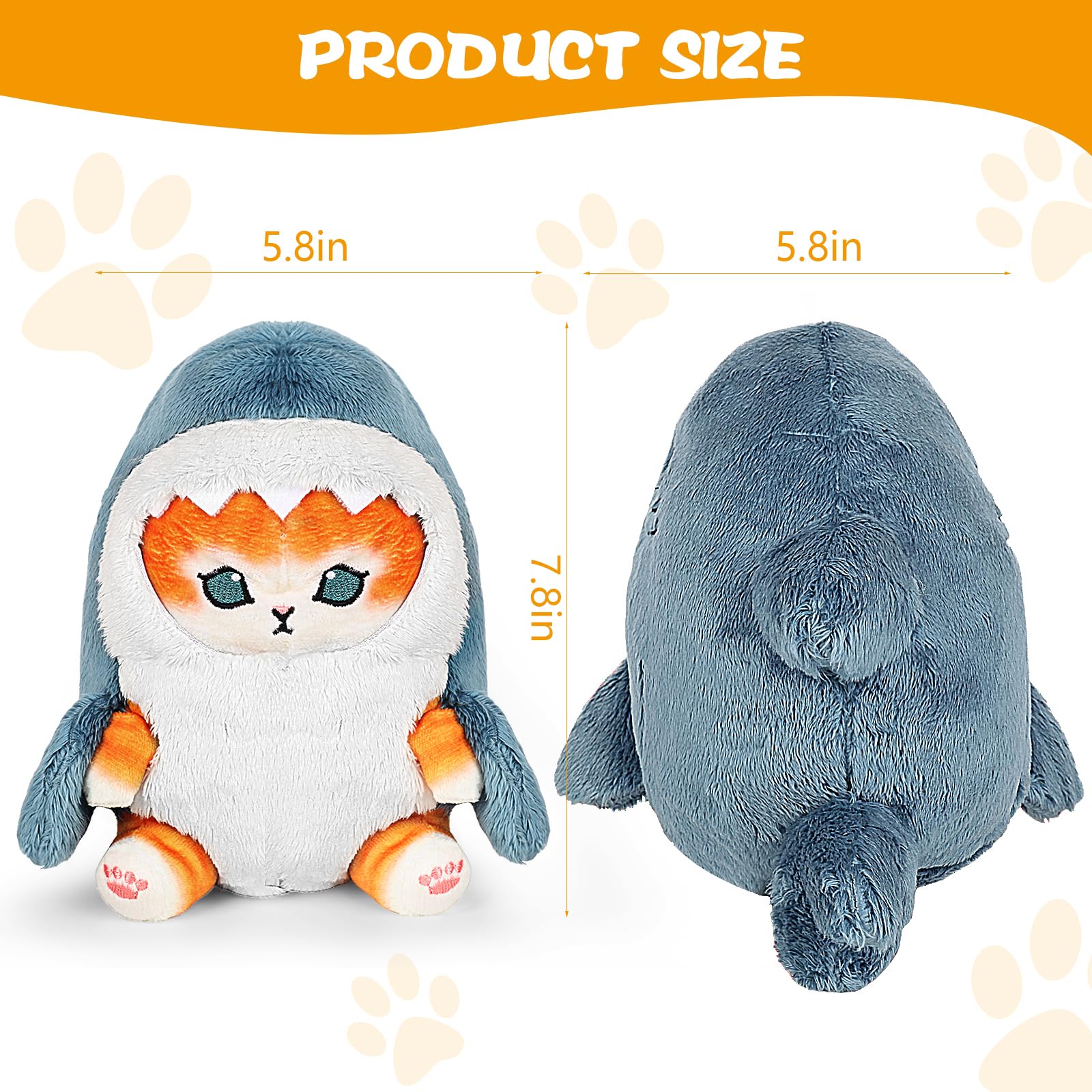 Generic 8'' Cute Shark Cat Plush Toy Soft Shark Cat Stuffed Animal Plushies Toy Figure Doll Pillow Birthday for Kids