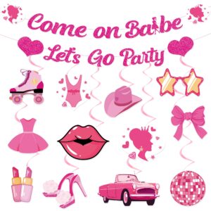 come on babe let's go hot pink princess birthday banner and hanging swirl hot pink girls party supplies party decorations for bachelorette bridal shower party supplies