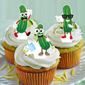 48Pcs Pickle Theme Cupcake Toppers Green Pickles Cucumber Birthday Party Decorations Funny Pickle Cake Topper Decorations for Cute Cucumber Pickle Theme Baby Shower Kind of A Big Dill Party Supplies