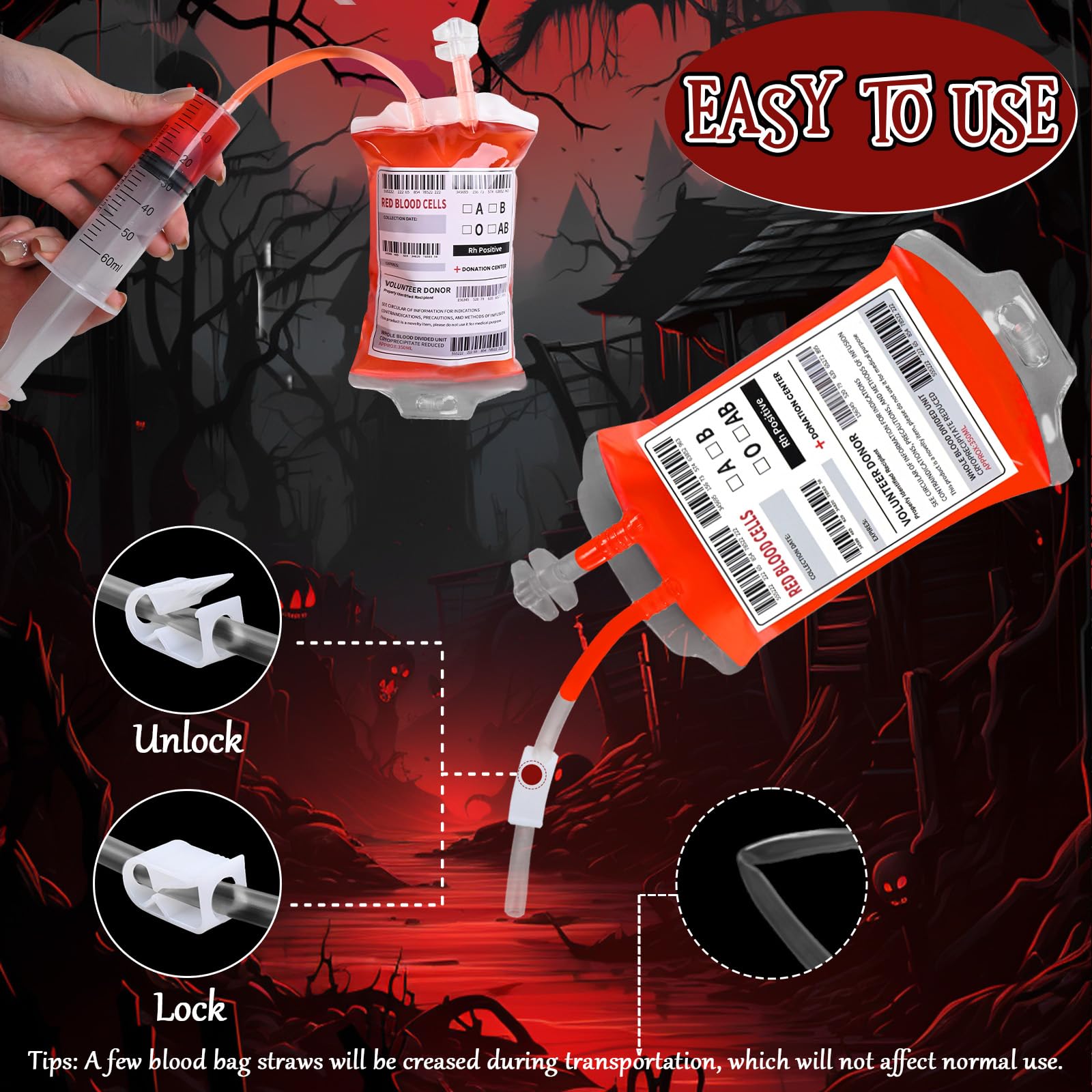 leconico Halloween Blood Bags for Drinks - 12pcs Halloween Blood Bags, 350ML Halloween IV Blood Bags, Blood Bags Drink Pouches for Halloween, Christmas, Vampire Themed Parties and Masquerade