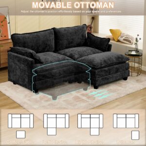 77.6" Sectional Sofa Cloud Couch with Ottoman, Comfy Deep Seat Sofa L Shaped Couch Modern Chenille Sofa Sleeper 2-Seat Loveseat Sectional Sofa Couch for Living Room Apartment, Black Sofa Couch