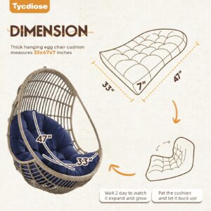 Tycdiose Egg Chair Cushion Replacement, Waterproof Outdoor Hanging Egg Chair Cushion Hammock Swing Chair Cushion Pads, U-Shaped Thickened Cushions for Hanging Egg Chair, 47x33x7 Inches (Navy Blue)