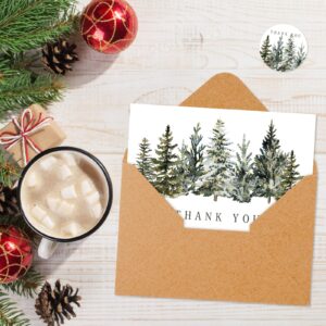 Whaline 36 Packs Christmas Thank You Cards Watercolor Xmas Pine Tree Greeting Cards Winter Forest Blank Note Cards with Envelopes and Stickers for Wedding Birthday Holiday, 4 x 6 Inch