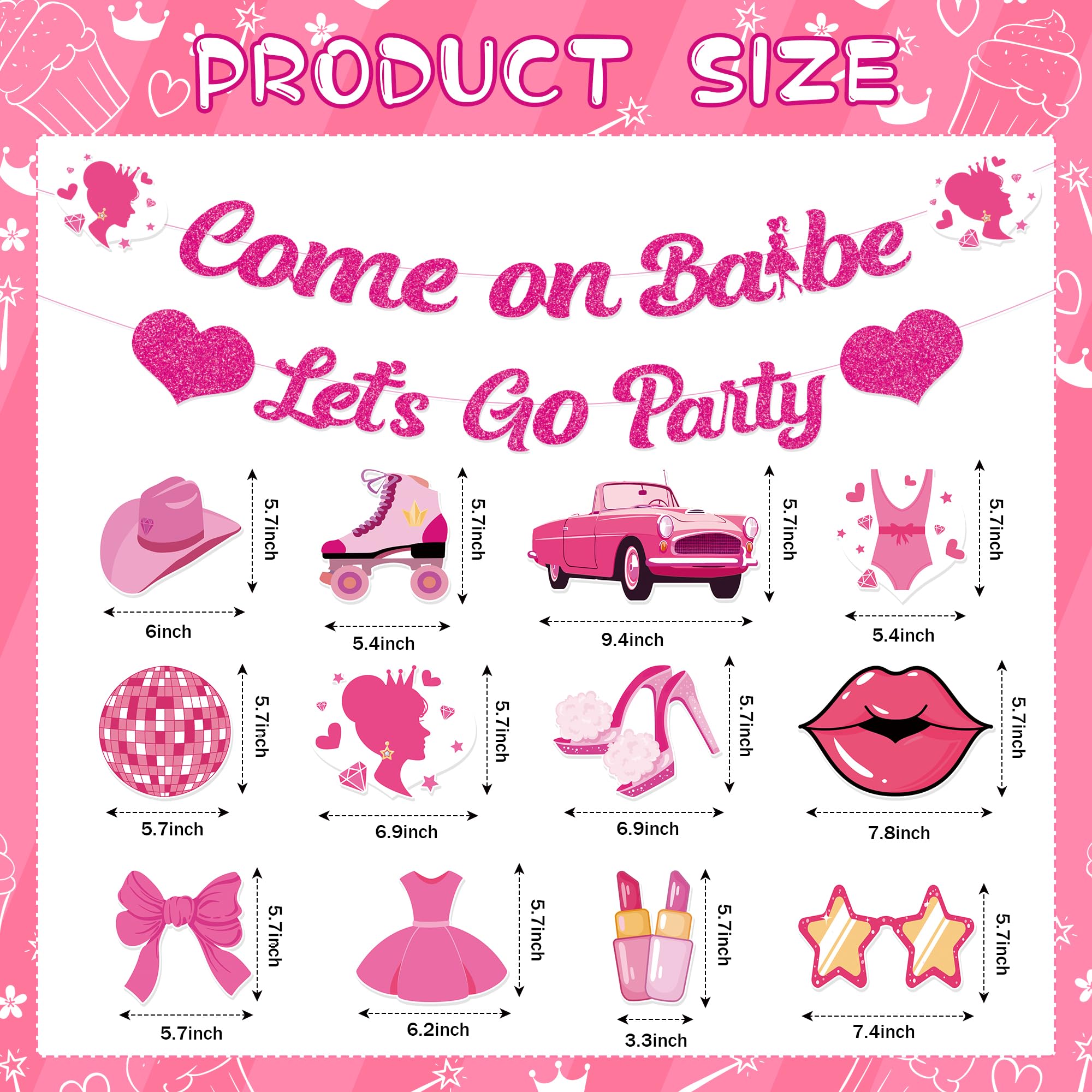 Come On Babe Let's Go Hot Pink Princess Birthday Banner and Hanging Swirl Hot Pink Girls Party Supplies Party Decorations for Bachelorette Bridal Shower Party Supplies