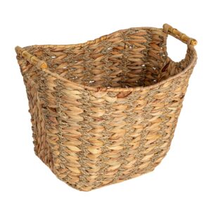 household essentials water hyacinth seagrass scoop basket with bamboo handle, natural