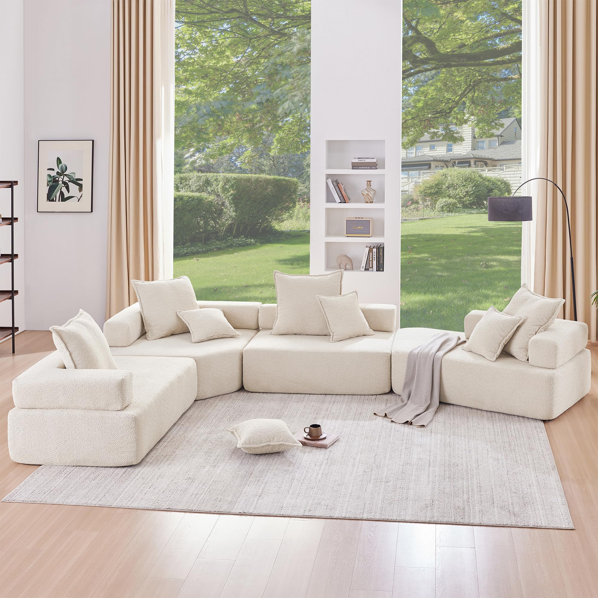 FREESNOOZE Oversized Modular U Shaped Sectional Sofa, Modern Minimalist Boucle Sofa for Living Room, 4PC Free Combination, Beige