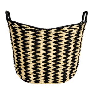 Household Essentials Zigzag Woven Paper Rope Basket, Black and Natural