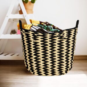 Household Essentials Zigzag Woven Paper Rope Basket, Black and Natural