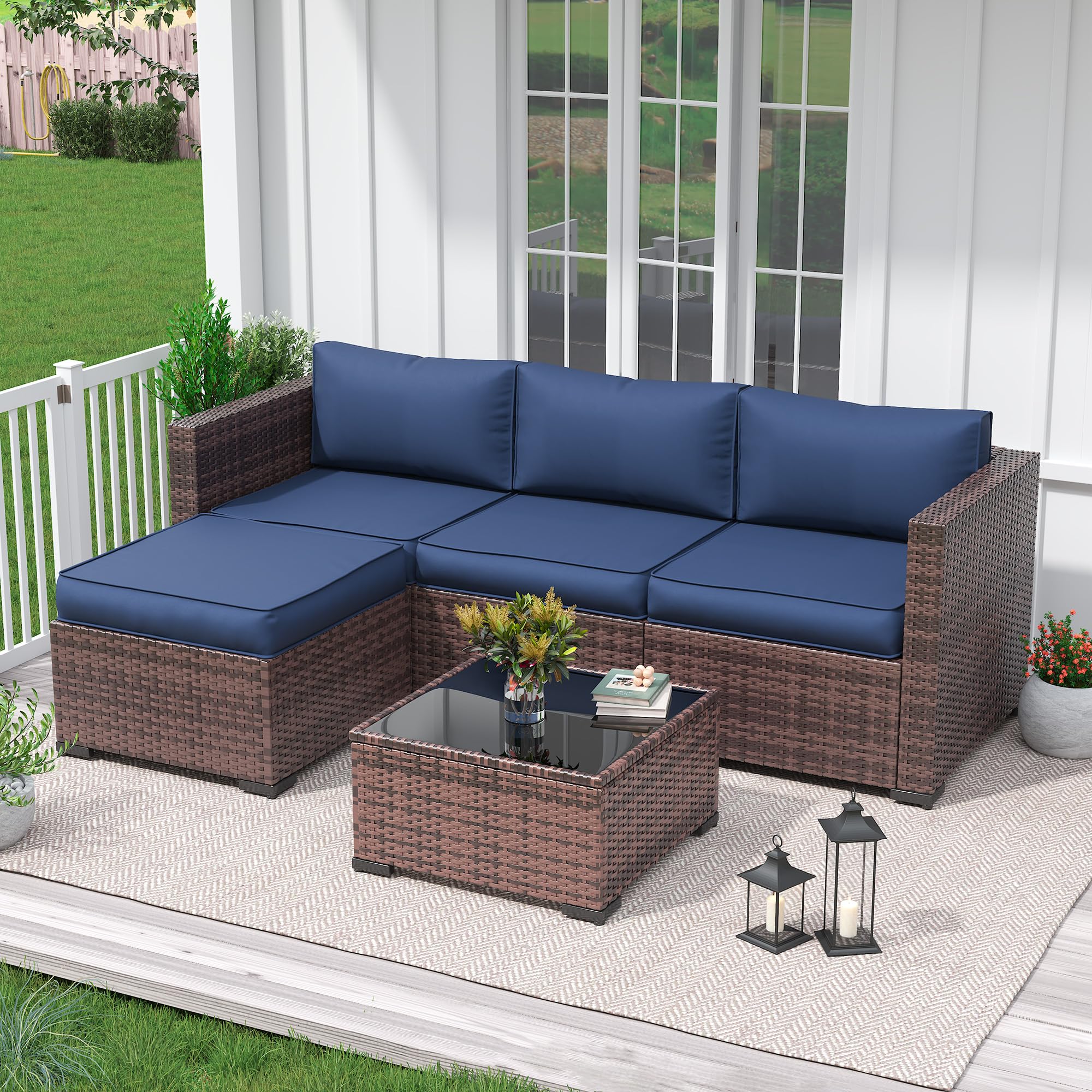 UDPATIO Outdoor Cushions for Patio Furniture, 7-Piece Replacement Cushions for Outdoor Furniture, Patio Sectional Cushions Outdoor Couch Cushions for 4-seat Patio Conversation Sets (Navy Blue)