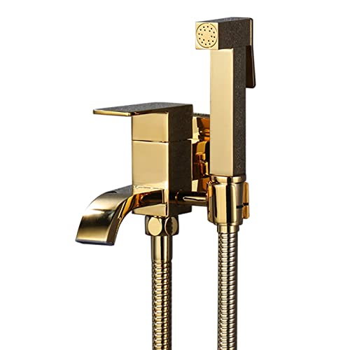 NBAAYIK Handheld Bidet Sprayer with Tap Attachment Cold Water Bidet Shower Kit Toilet Sprayer Hose Gold Brass Douche Spray Kit Portable Wall Mounted,1 M ()