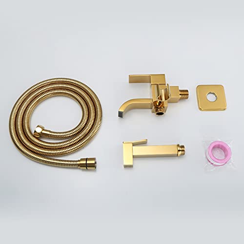 NBAAYIK Handheld Bidet Sprayer with Tap Attachment Cold Water Bidet Shower Kit Toilet Sprayer Hose Gold Brass Douche Spray Kit Portable Wall Mounted,1 M ()