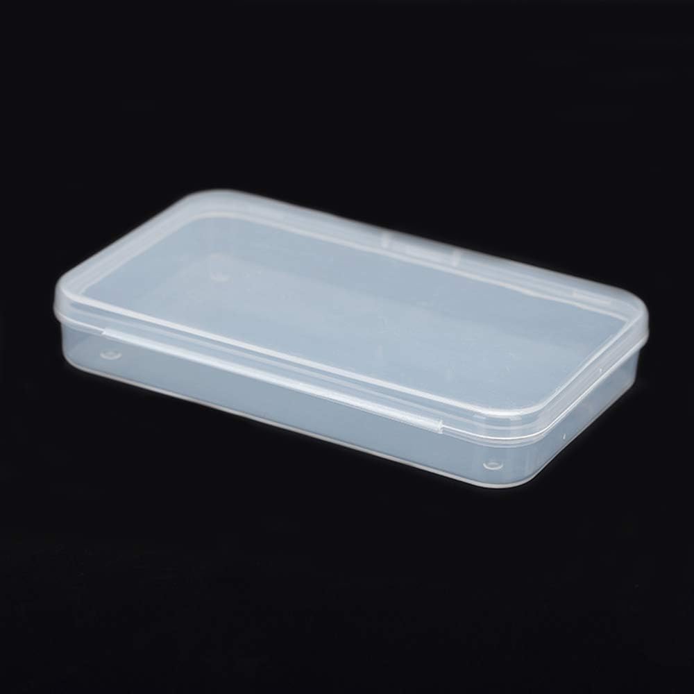 Pack of 4 Clear Polypropylene Rectangle Mini Storage Containers Box with Hinged Lid for Card,Accessories,Crafts,Learning Supplies,Screws,Drills,Battery,4.8" x 2.9" x 0.67" Storage and Transport