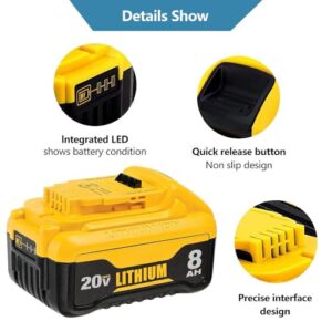 Mtatapia 2-Pack Replace for DEWALT 20V MAX* XR Battery 8.0-Ah, Replace for dewalt 20v Batteries DCB205-2 DCB206 DCB204 DCB203 DCB208, Compatible with DeWalt 20V Cordless Power Tools (2-Pack)