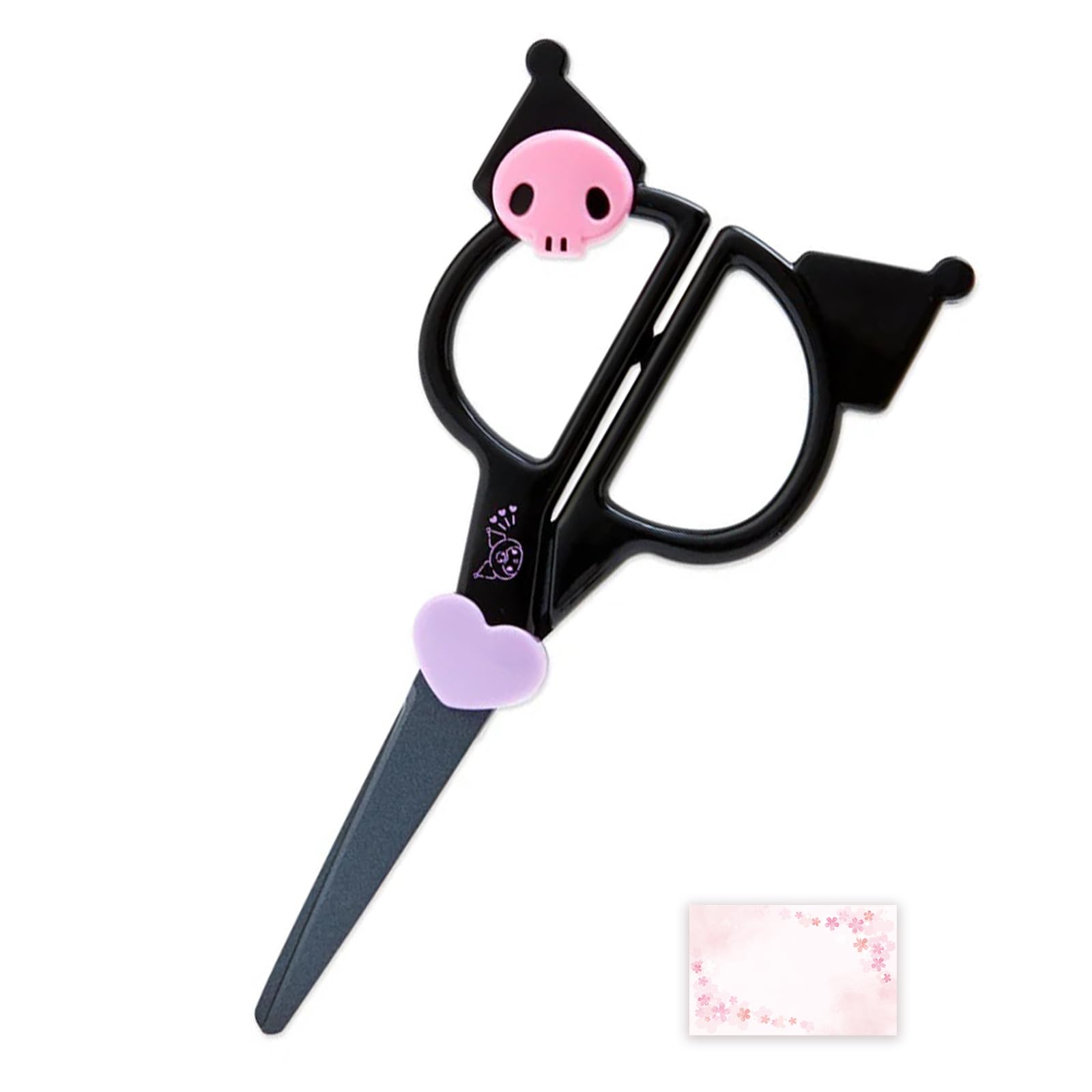 SanrioOriginal Face Shaped Scissors (Japan Import) - Includes Cherry Blossom Message Card (Kuromi)