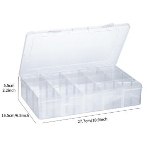 15 Grids Tackle Box Organizer, Large Clear Plastic Organizer Box with Adjustable Dividers for Beads, Art DIY, Crafts, Jewelry, Fishing Tackle with Label Stickers (1)