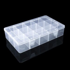 15 Grids Tackle Box Organizer, Large Clear Plastic Organizer Box with Adjustable Dividers for Beads, Art DIY, Crafts, Jewelry, Fishing Tackle with Label Stickers (1)