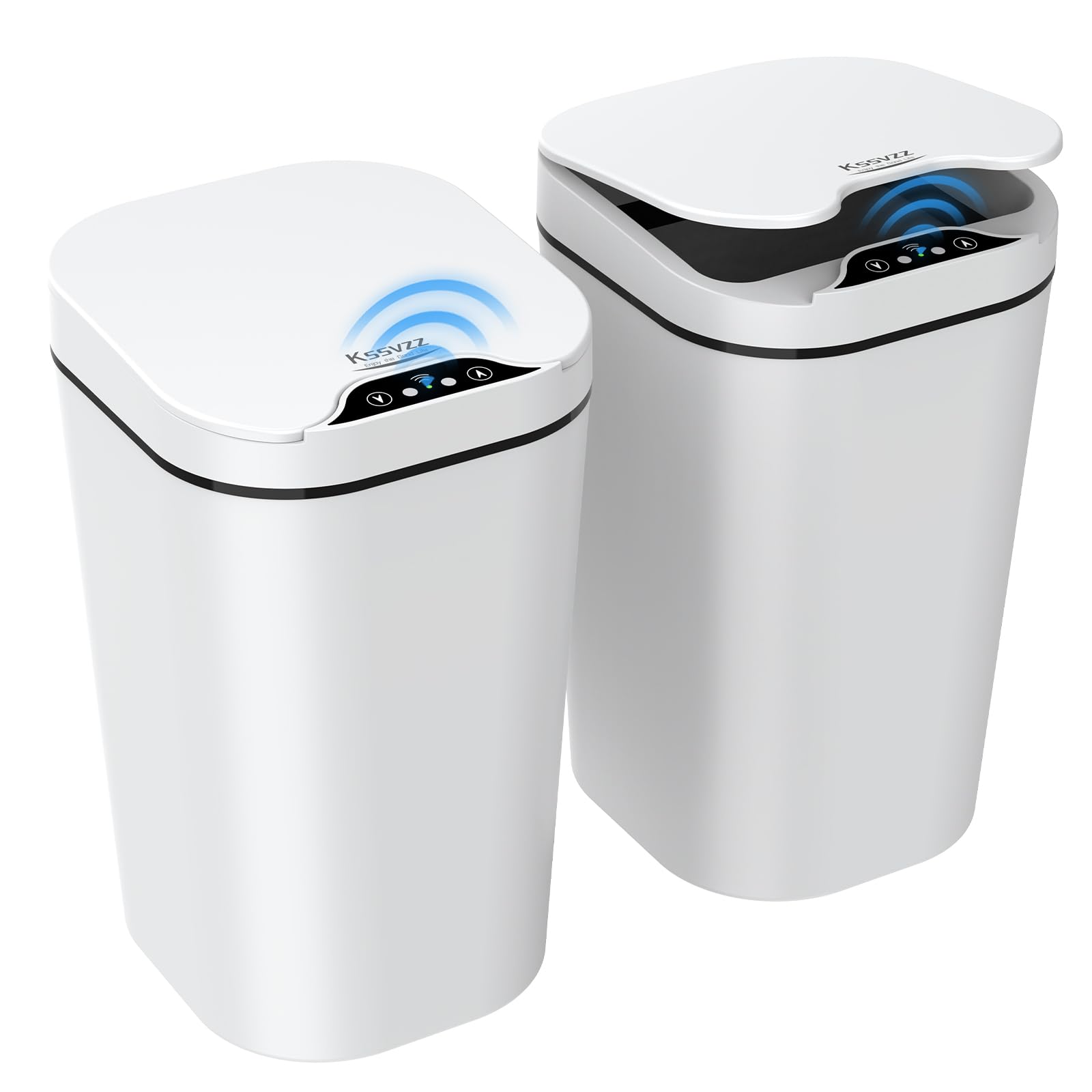 2 Pack Automatic Small Bathroom Trash Can with Lid - 3 Gallon Touchless Electric Garbage Can, Motion Sensor Smart Trash Bin, Slim Dog Proof Trashcan, Waterproof Wastebasket for Bedroom Office (White)