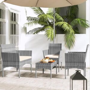 tinkle well 4-piece brown patio furniture set – sectional wicker rattan sofa with thick cushions and table for garden, yard, or porch