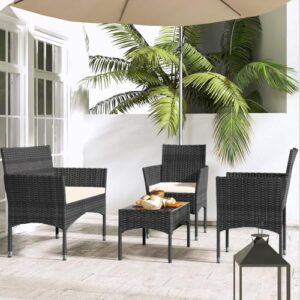 tinkle well patio furniture set, 4 piece sectional conversation sofa, outdoor wicker rattan table and chairs with thick cushion for garden, yard, or porch