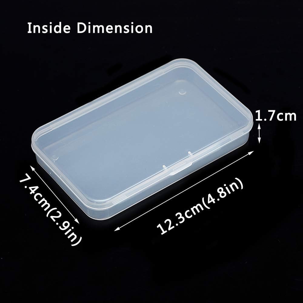 Pack of 4 Clear Polypropylene Rectangle Mini Storage Containers Box with Hinged Lid for Card,Accessories,Crafts,Learning Supplies,Screws,Drills,Battery,4.8" x 2.9" x 0.67" Storage and Transport