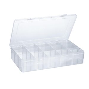 15 grids tackle box organizer, large clear plastic organizer box with adjustable dividers for beads, art diy, crafts, jewelry, fishing tackle with label stickers (1)