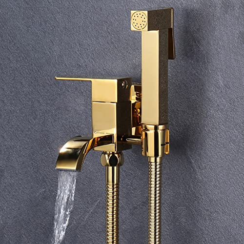 NBAAYIK Handheld Bidet Sprayer with Tap Attachment Cold Water Bidet Shower Kit Toilet Sprayer Hose Gold Brass Douche Spray Kit Portable Wall Mounted,1 M ()