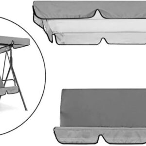 Outdoor Patio Swing Chair Canopy Replacement, 3 Seater Porch Swing Seat Canopy Cover, Garden Swing Canopy Cover + Swing Seat Cover, Waterproof & Sunproof (Black 164x114x15cm) (Grey)