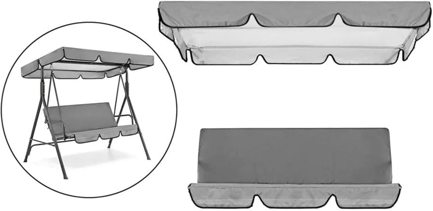 Outdoor Patio Swing Chair Canopy Replacement, 3 Seater Porch Swing Seat Canopy Cover, Garden Swing Canopy Cover + Swing Seat Cover, Waterproof & Sunproof (Black 164x114x15cm) (Grey)