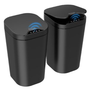 2 pack automatic small bathroom trash can with lid - 3 gallon touchless electric garbage can, motion sensor smart trash bin, slim dog proof trashcan, waterproof wastebasket for bedroom office (black)