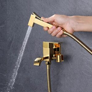 NBAAYIK Handheld Bidet Sprayer with Tap Attachment Cold Water Bidet Shower Kit Toilet Sprayer Hose Gold Brass Douche Spray Kit Portable Wall Mounted,1 M ()