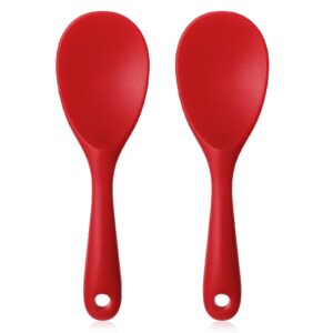 hariendny rice scooper spoon, 2pcs rice paddle, red silicone rice scooper, non stick heat resistant rice spatula, rice cooker parts, kitchen supplies for rice, suitable for rolling and scooping food