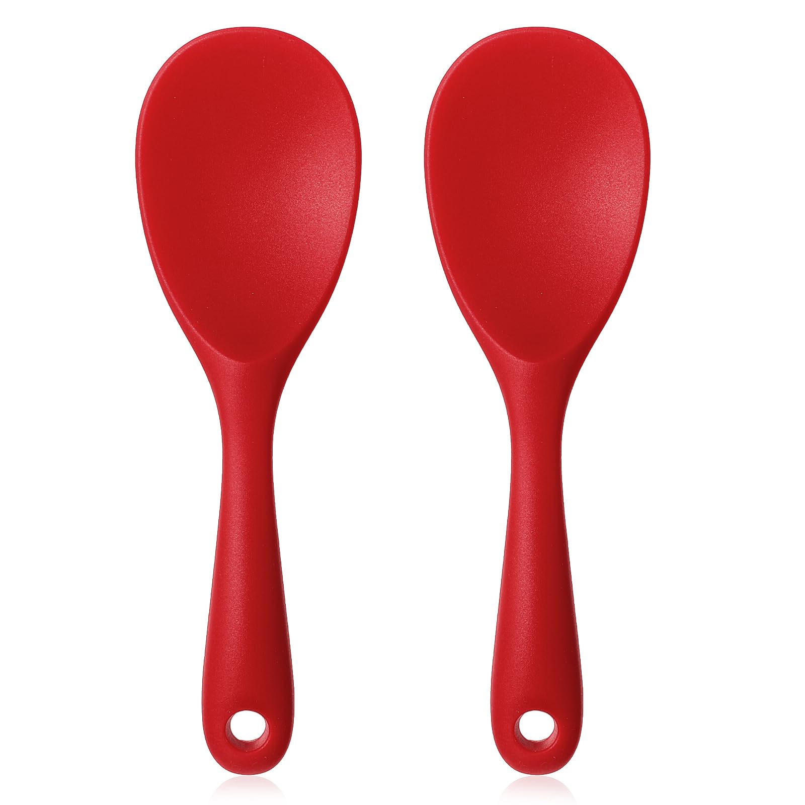 Hariendny Rice Scooper Spoon, 2PCS Rice Paddle, Red Silicone Rice Scooper, Non Stick Heat Resistant Rice Spatula, Rice Cooker Parts, Kitchen Supplies for Rice, Suitable for Rolling and Scooping Food