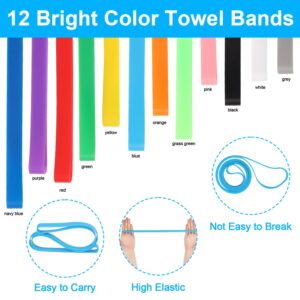 CCINEE 12 Pack Beach Towel Bands for Beach Chair, Stretchable Silicone Towel Holder for Cruise Chairs Elastic Towel Craber Clips for Sorting and Organizing