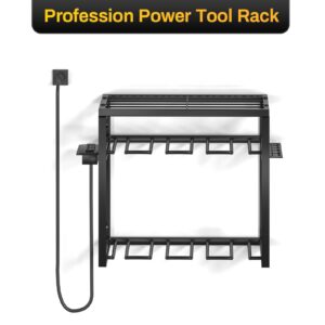 Power Tool Organizer Wall Mount, 3 Layers Drill Holder With Charging Station, Heavy Duty Garage Tool Storage，Utility Racks Shelf for Tool Batteries, Screwdriver, Wrench