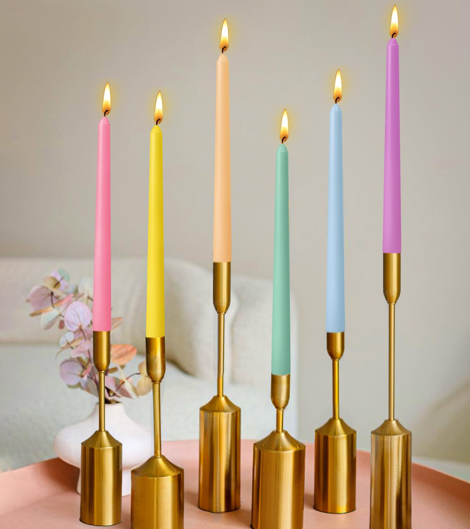 12 Pack 10 inch Multi-Color Taper Candle Set for Holiday Dinner Party, Unscented Long Candlesticks, Dripless and Smokeless, 7-8 Hours Burn