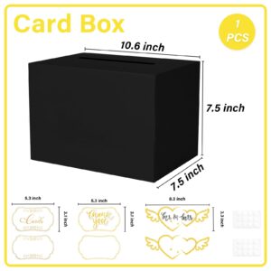 LIKAJON 1 Pack Black Card Box for Party, Gift Cards Receiving Box Wedding Card Box Money Box for Birthday, Bridal or Baby Showers, Retirement, Anniversary, Graduation, Raffle Ticket Box