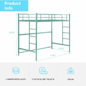 Pipleo Loft Bed Twin Size, Multifunctional Twin Size Loft Bed Frame with Safety Guardrail and Ladder, Space-Saving, Loft Beds for Juniors and Teens, No Box Spring Needed