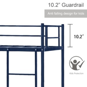 Bunk Bed Twin Over Twin, Twin Over Twin Bunk Bed with Metal Guardrail and Ladder, Heavy Duty Twin Bunk Beds for Boys, Girls, Teens, Adults, No Box Spring Needed, Noise Free (Navy Blue)