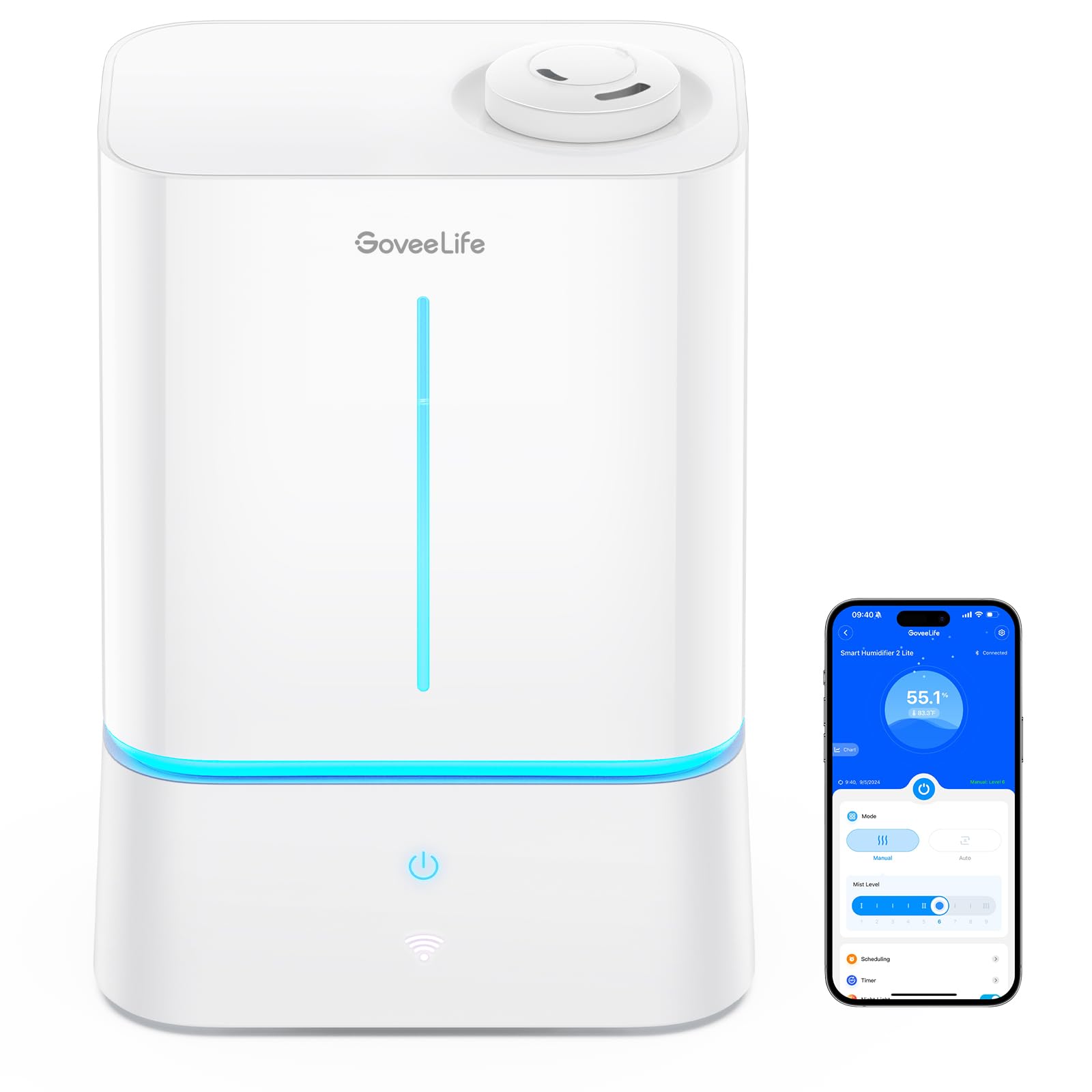 GoveeLife Smart Humidifier for Bedroom Large Room, 4.5L Cool Mist Top-Fill Humidifiers with Scent Diffuser & Night Light, Voice & App Control, Dual 360° Rotation Nozzles, Handle Design, Auto Shut Off