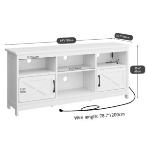 YITAHOME Farmhouse TV Stand with Power Outlet, LED Light Entertainment Center for TVs up to 65 Inch, TV Cabinet with Storage, Rustic Media Console for Living Room, 59" White