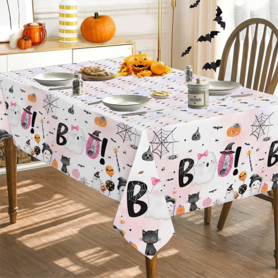 AIBIIN 3pcs Little Boo Tablecloth Halloween Baby Shower Tablecloth Decorations Halloween Spooky Boo Birthday Plastic Disposable Table Covers Halloween Birthday Table Decorations 108 x 54 Inch