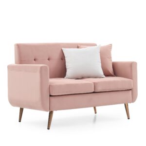 48" W Loveseat Sofa, Mid Century Modern Decor Love Seat Couches for Living Room, Button Tufted Upholstered Small Couch for Bedroom, Solid and Easy to Install Love Seats Furniture (Pink)