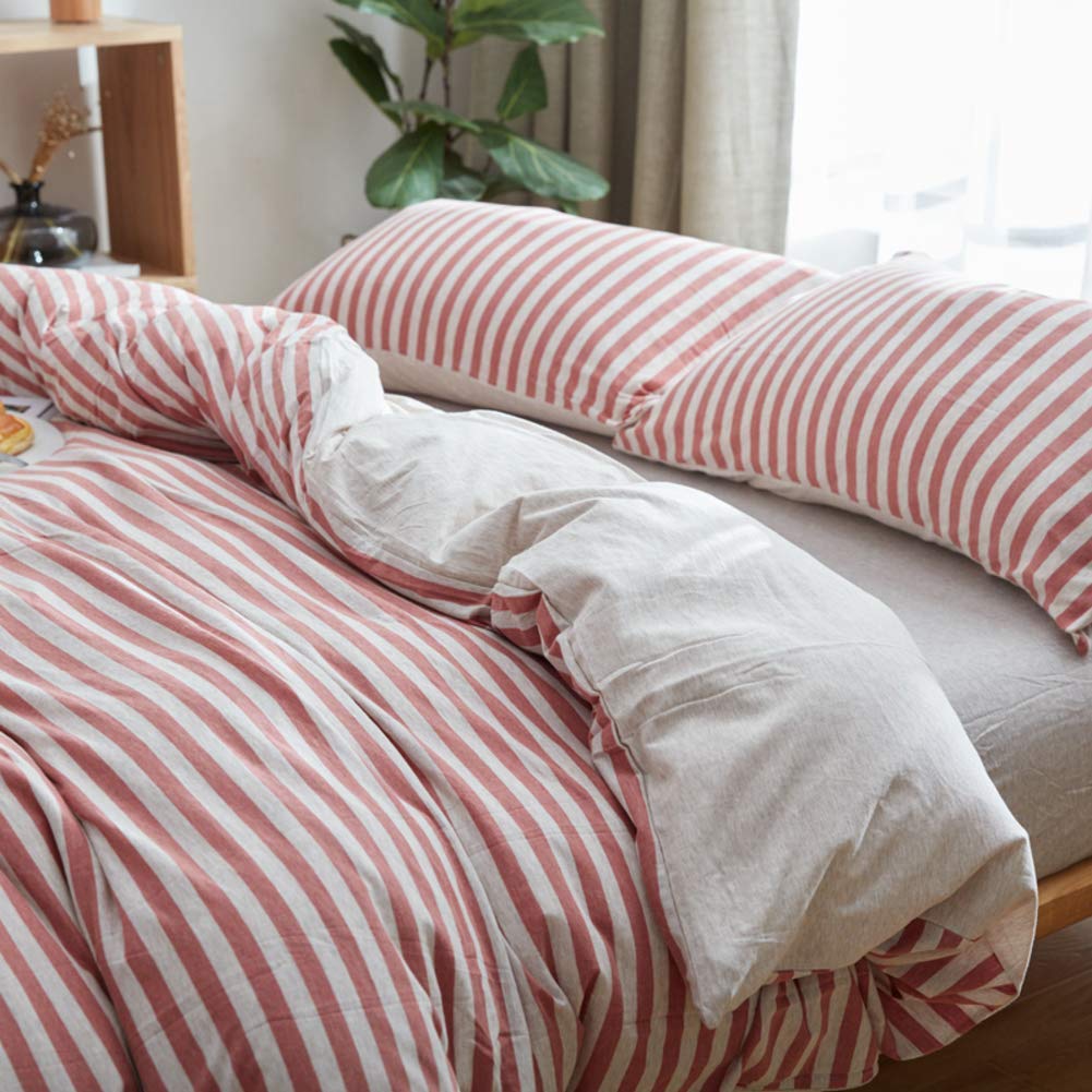 Generic Bset,Thin Strip Cotton Duvet Cover Set Fitted Bed Sheet for Summer,Soft Breathable Bset/V/200 * 220Cm(79 * 87Inch)