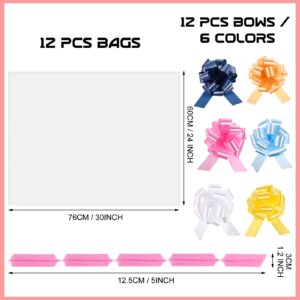 Clear Cellophane Bags with Gift Bow 12 PCS 24x30 Inch Cellophane Gift Bags with 12 Pull Bows Cellophane Wrap For Gift Baskets 2.5 Mil Thick