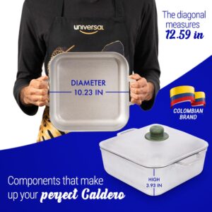 Universal Unique Square Caldero (6 Quart - 15 Cups), Stainless Aluminum Pot, Oven Safe, Even Heat Distribution and Fast Cooking Dutch Oven Pot with Lid, Ideal for Rice, French Fries, and More