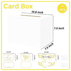 LIKAJON 1 Pack White Card Box for Party, Gift Cards Receiving Box Wedding Card Box Money Box for Birthday, Bridal or Baby Showers, Retirement, Anniversary, Graduation, Raffle Ticket Box