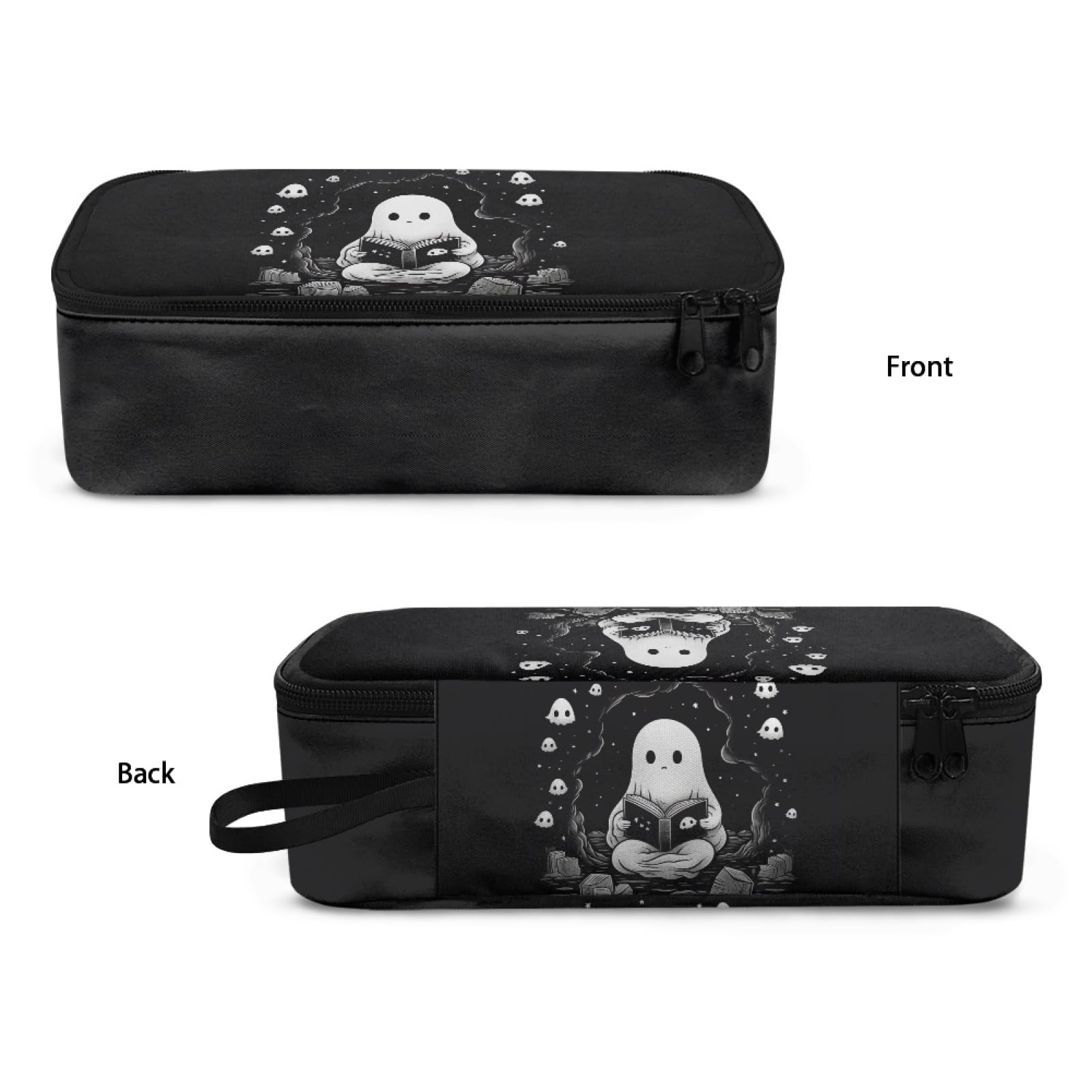 AQYAPTOIY Cute Ghost Kids Pencil Case for Boys Girls Halloween Pencil Pouch for 3-16 Years Children Pencil Bag for Students Teenagers Pencil Box with Pen Slot Pencil Container Cion Purse,Black