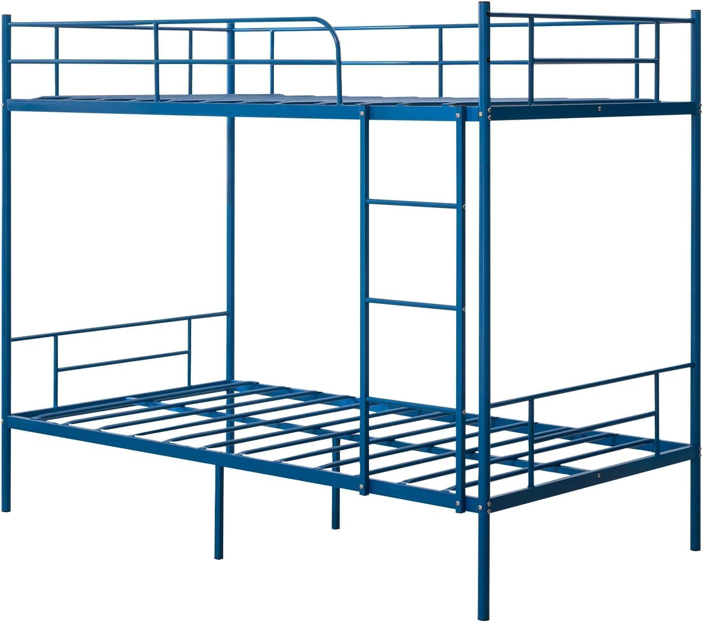 Bunk Bed Twin Over Twin, Twin Over Twin Bunk Bed with Metal Guardrail and Ladder, Heavy Duty Twin Bunk Beds for Boys, Girls, Teens, Adults, No Box Spring Needed, Noise Free (Navy Blue)